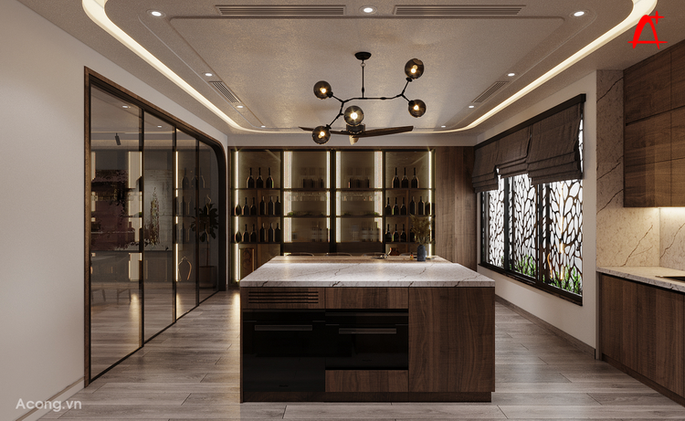 Thiết kế nội thất nhà lô phố 5 tầng Trần Duy Hưng: phòng ăn và bếp